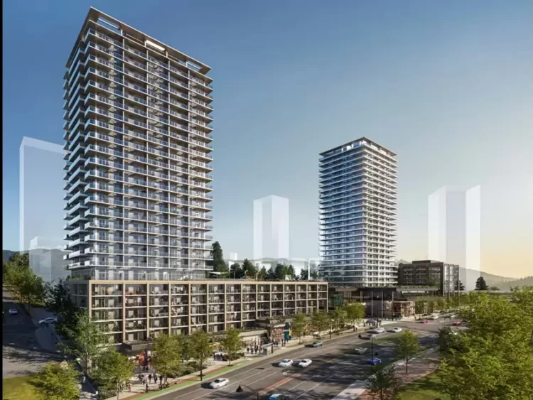 Port Moody Updated renderings show how the first phase of then new Inlet District will look at its northeastern corner.WESGROUP PROPERTIES